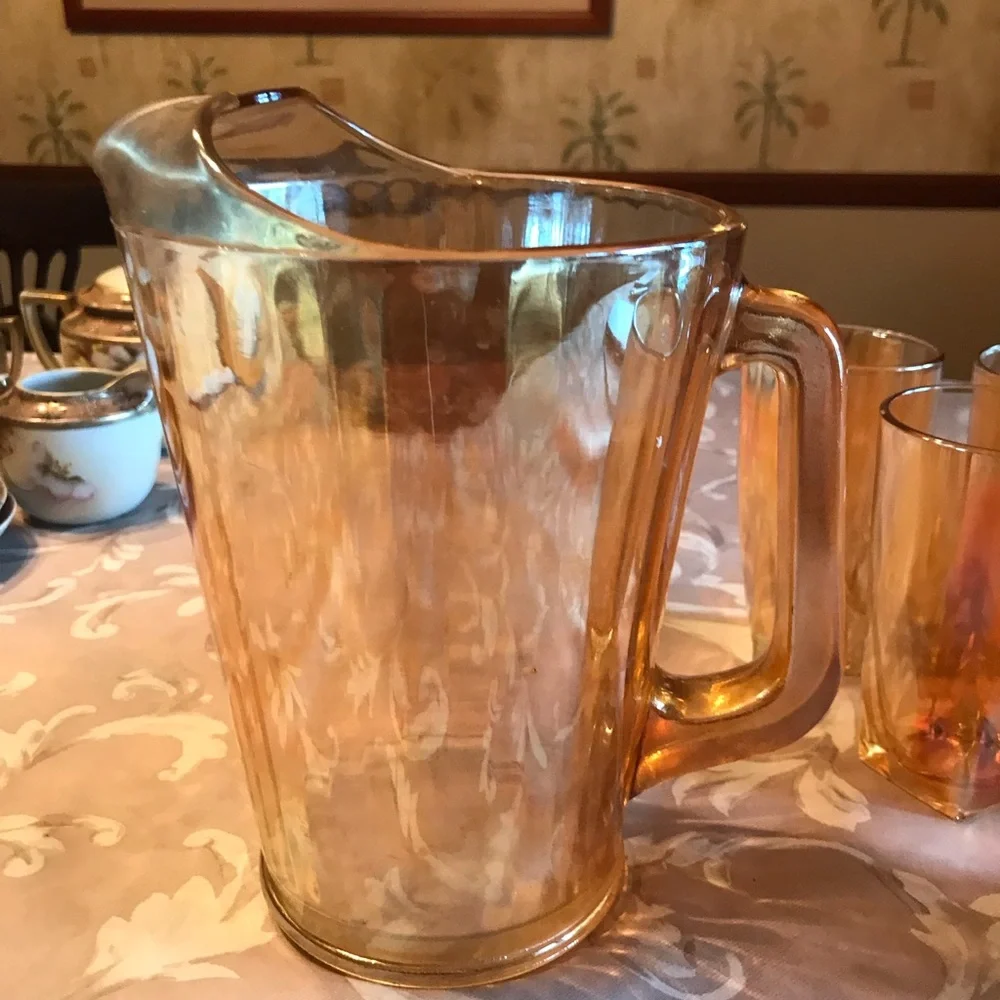 VINTAGE CARNIVAL GLASS IRIDESCENT PITCHER - Picture 12 of 14